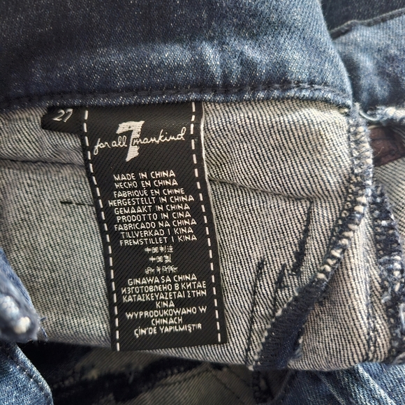 7 For All Mankind Georgia Pleated Pocket Flare Frayed Hem Jeans 27 Dark Winona 4 - Picture 6 of 14